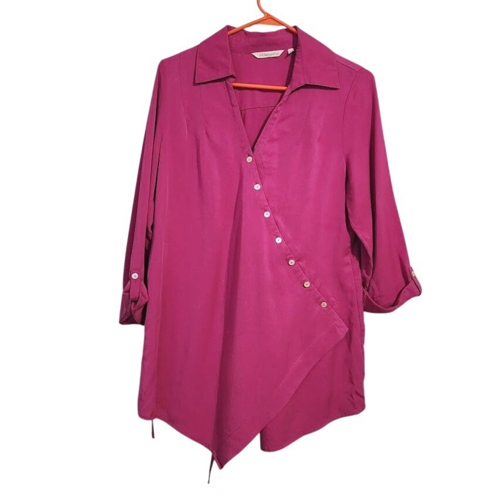 SOFT‎ SURROUNDINGS Washed Tencel Tunic Crossover Front Top Lagenlook Magenta S